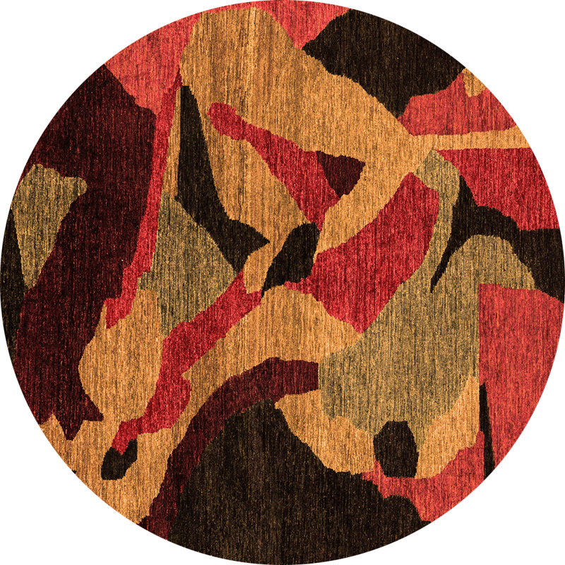 Tapis abstrait en laine et polyester tissé à la machine Actisdano, Rond 4 pi