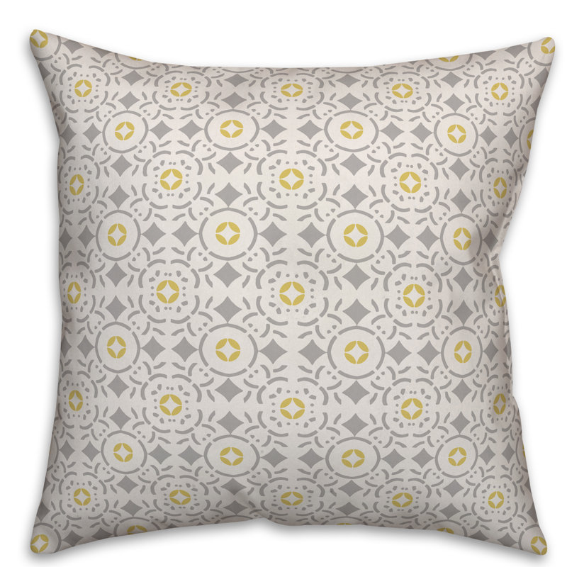 Gray and Yellow Moroccan Ikat Polyester Pillow Cover, 20" x 20"