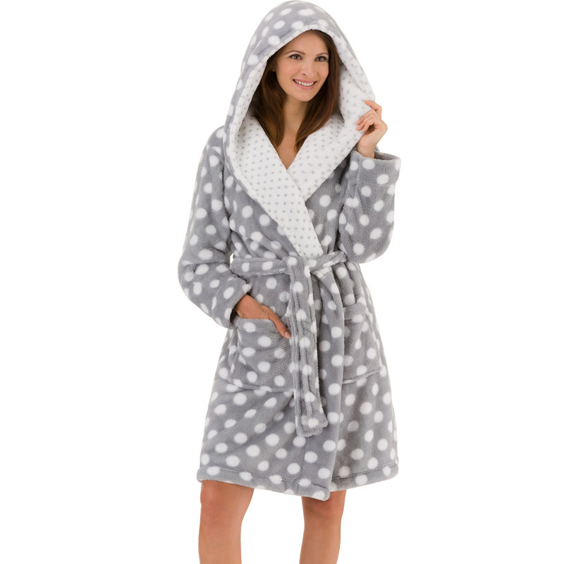  Peignoir moelleux en molleton, Gris, Grand