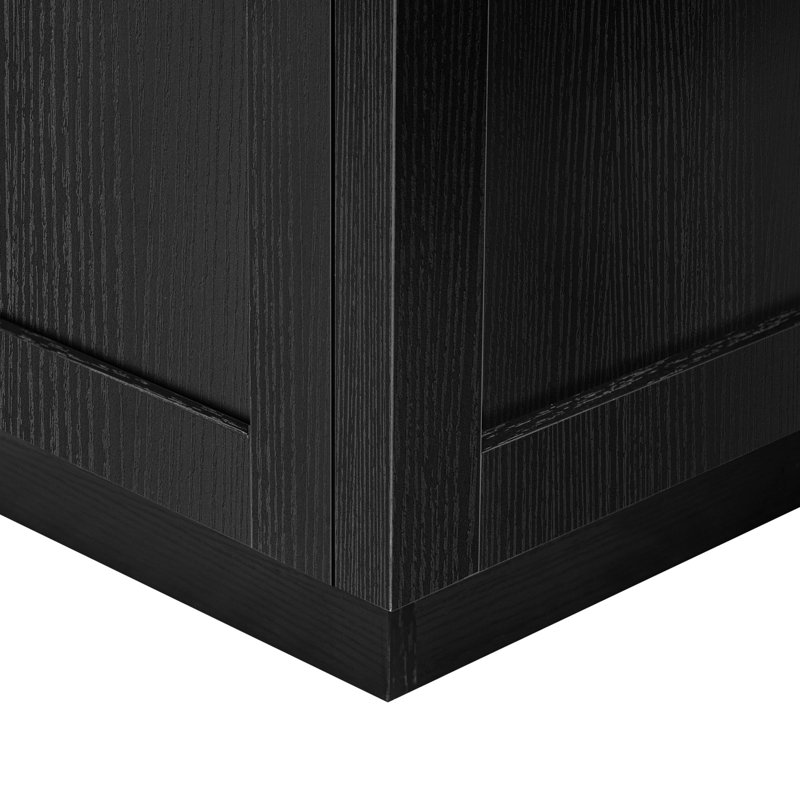 Îlot de cuisine avec table extensible pour 4 à 6 personnes, armoire noire, double rangement, 1 port, 2 tablettes ouvertes latérales modernes, tiroirs, comptoir en faux marbre, roues verrouillables