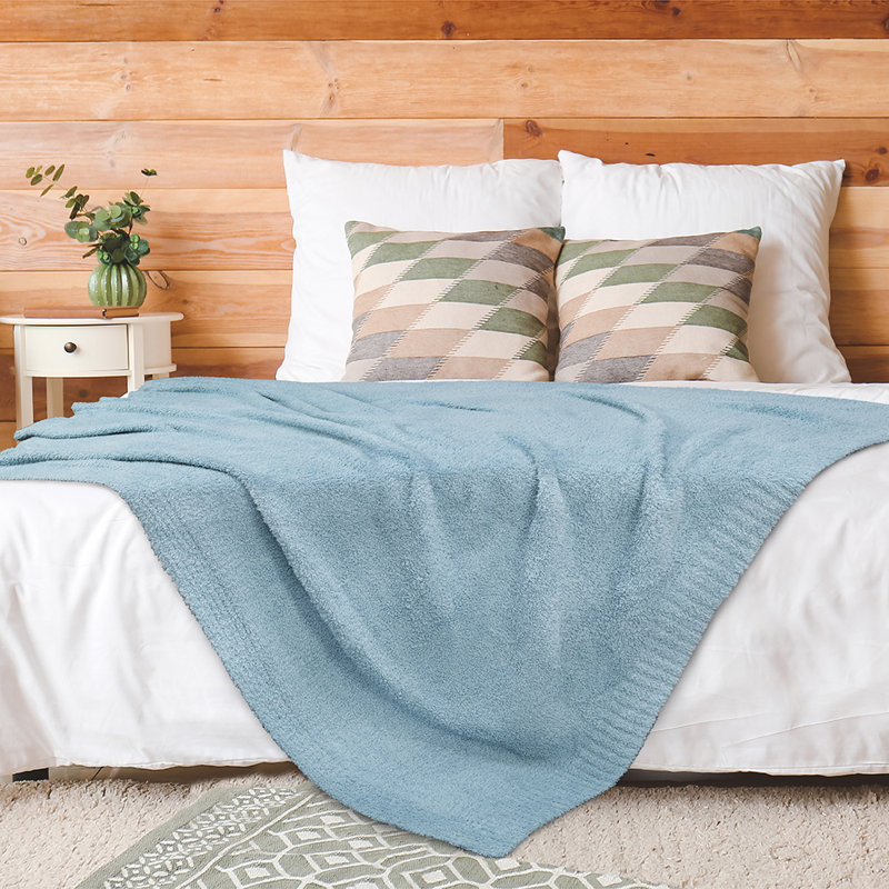 Light Blue Reversible Fleece Knit Throw Blanket, 50x60 Inches