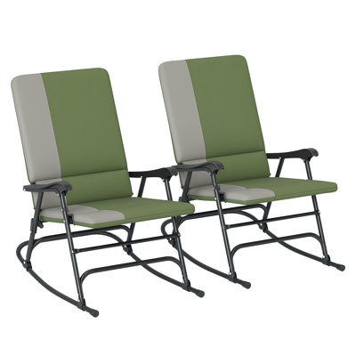 Outdoor Rocking Chairs Set of 2, Portable Foldable Camping Chair, 400 lbs Capacity, Dark Green