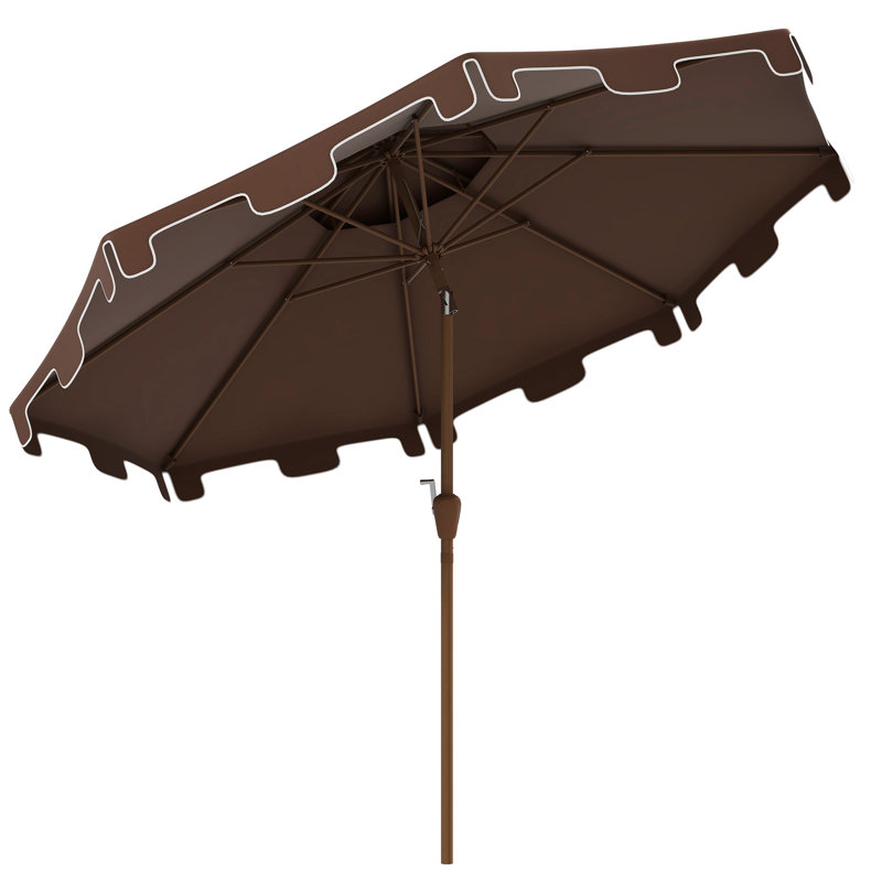 Parasol de patio à double plateau à volants 9 pi - avec inclinaison et manivelle pour l'amusement extérieur dans différents environnements Manivelle à bouton-poussoir brun, terrasse, piscine, jardin