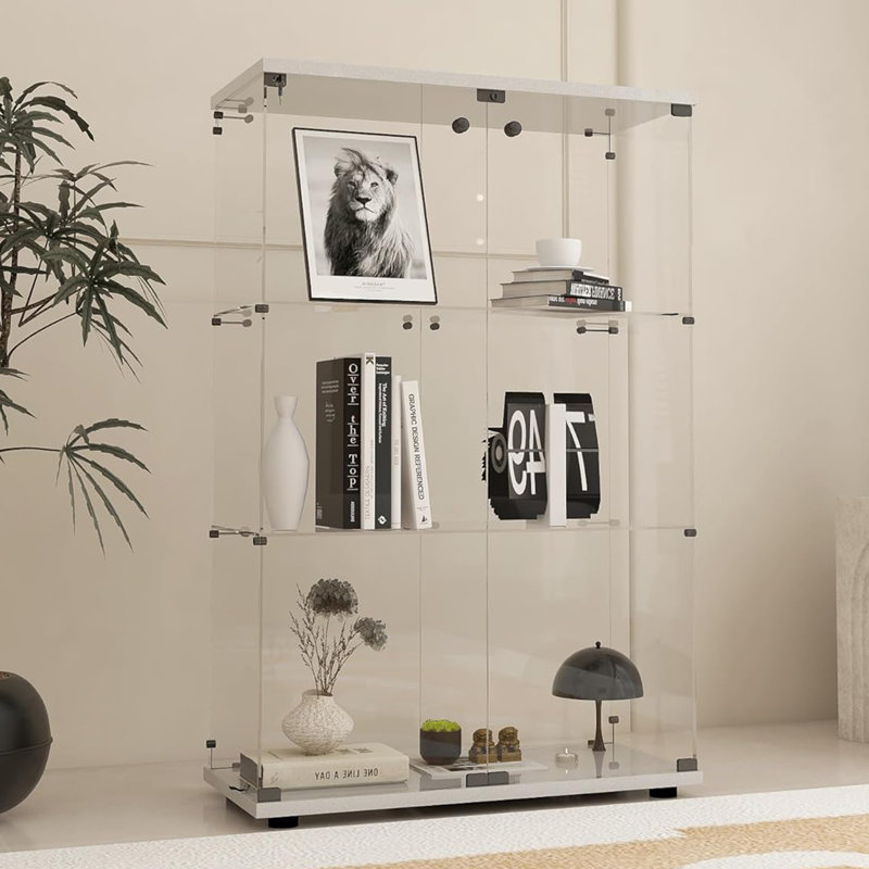 Vitrine 2 portes en verre avec 3 tablettes, Blanc