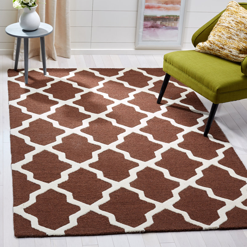 Cannen Hand Tufted Wool Geometric Rug, Rectangle 10' x 14', Ivory/Dark Brown