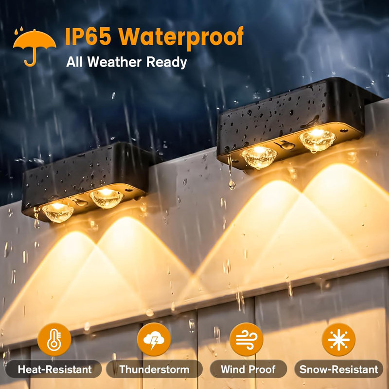 Ensemble de 12 lampes solaires solaires IP65 imperméables avec éclairage à double foyer orienté vers le bas - 3000K / 4500K / 6000K 10-12H - Pour l'extérieur, la clôture, l'escalier, la cour, le patio, le mur