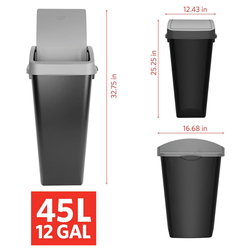 Glad Link & Sort 3-Piece Waste and Recycling Bin with Lid Set, 36 Gallon, Black