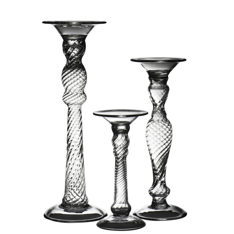 Large Clear Glass Pillar Candlestick Holder