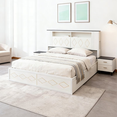 Modern Bed Frame With 4 Drawers, Led Lights, Platform Bed With Charging Station by Ophelia & Co.