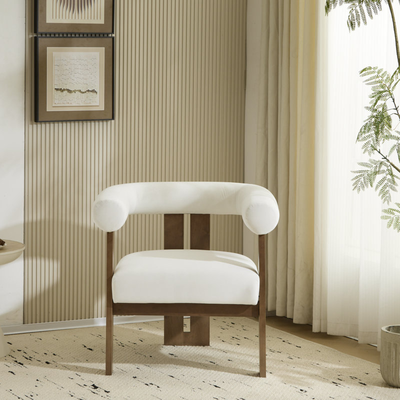 Chaise d'appoint moderne rembourrée avec accoudoirs ronds, Beige, Brown