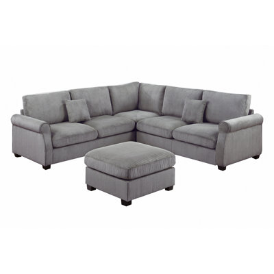 4Pc Sectional Set Matching Pillow Cocktail Ottoman Corner Wedge Right And Left Arm Loveseat Corduroy Upholstered Primary Living Room