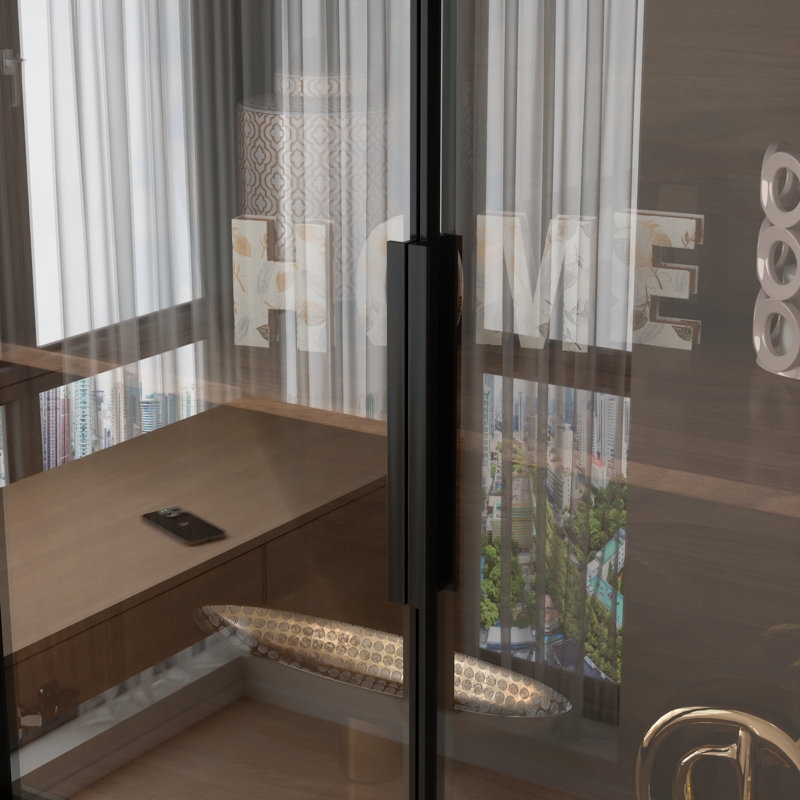 Display cabinet With  Glass Doors and LED lights, Walnut
