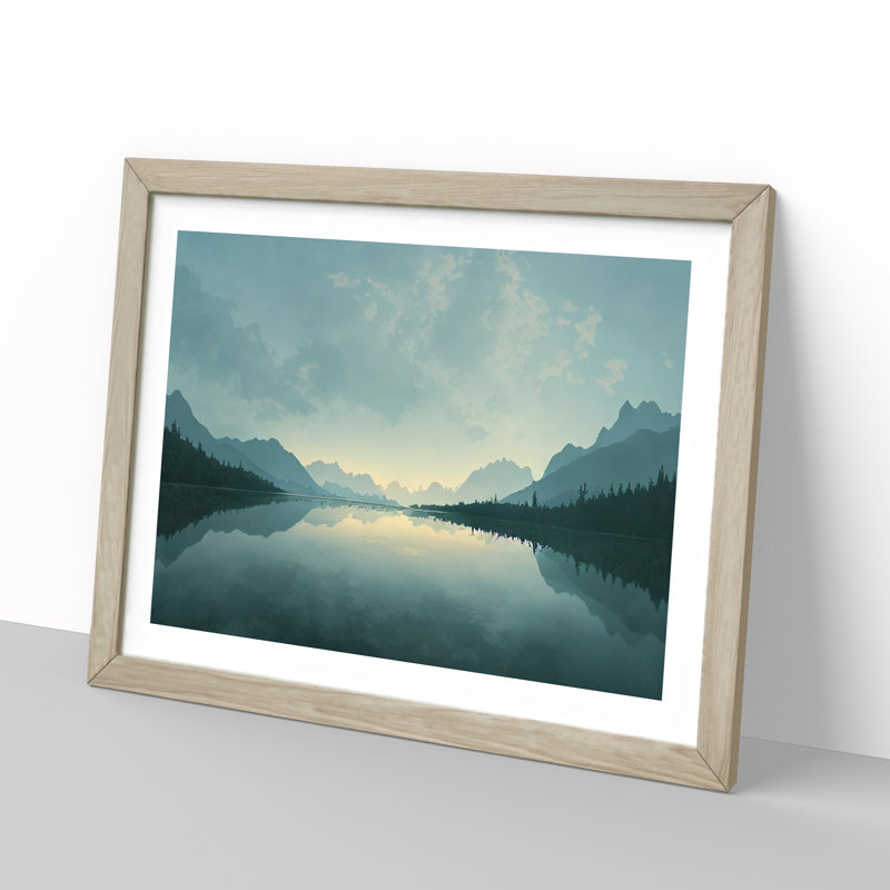 Mountain Lake Reflection Vol.3 - Framed Print, 25cm H x 34cm W x 2cm D, Oak Framed