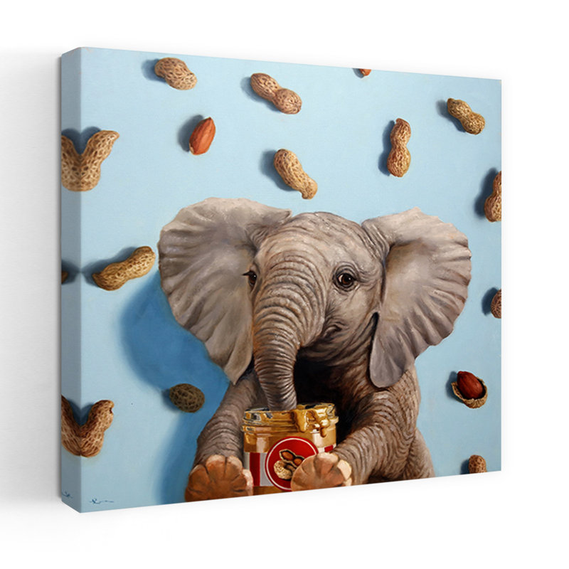 Feeling Nutty, art urbain contemporain éléphant, H 32 po x l 32 po