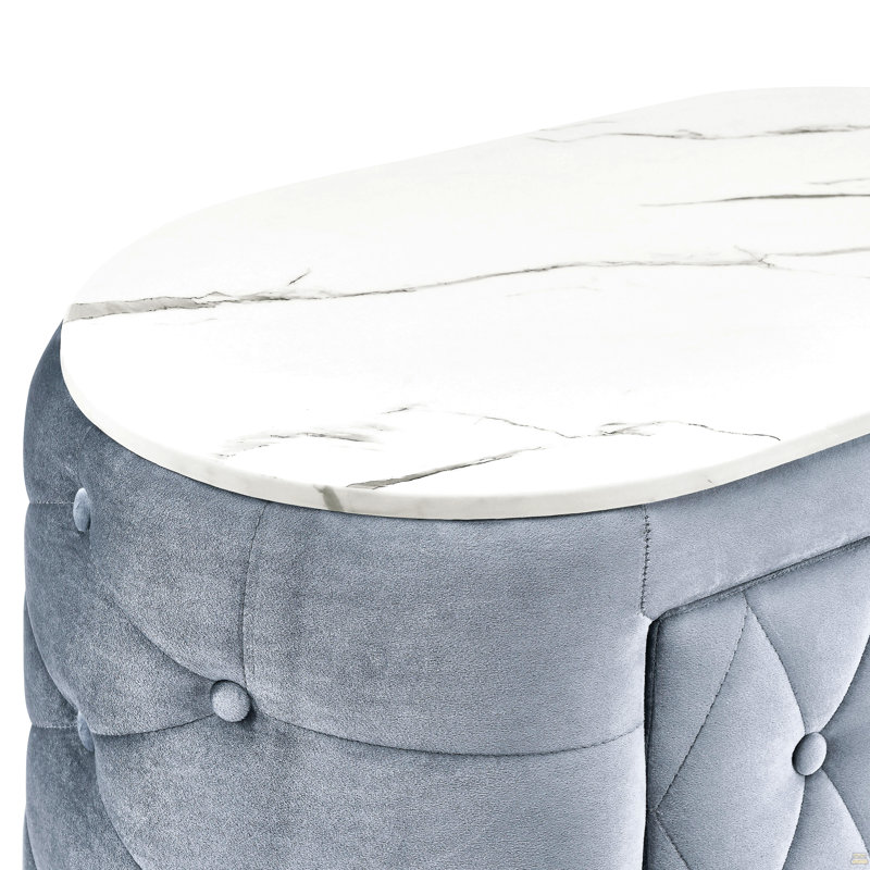 1Pc Nightstand Upholstery Fabric Marble Top Two Storage Drawers, Gray