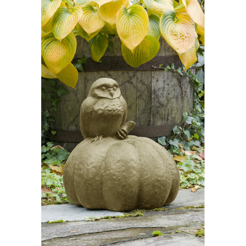 Owl on Pumpkin Statue, English Moss