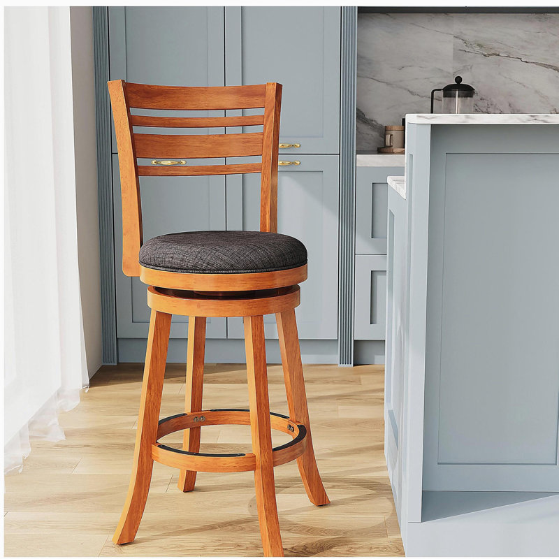 Chaise pivotante à haut dossier de 30 pouces de hauteur de bar, tons naturels, assise en tissu gris anthracite, Gris