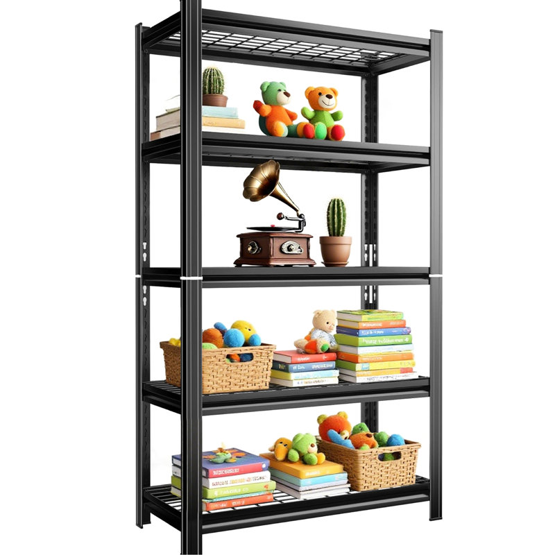 Étagère de rangement en métal à 5 couches avec hauteur réglable, capacité de 2000 livres pour les garages, les bureaux et les pièces, noir, hauteur d'installation rapide, grandes surfaces, magasins, gymnases, charge, assemblage facile