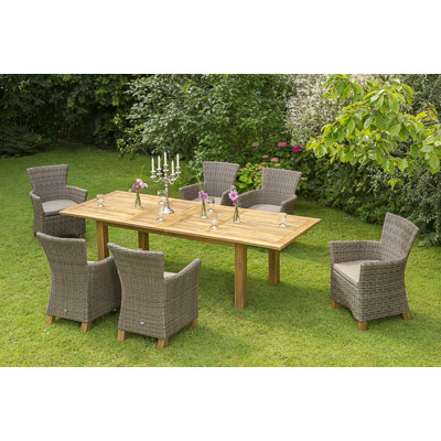 Irby 6 - Person Acacia Extendable Rectangular Solid Wood Patio Dining Set with Cushions included