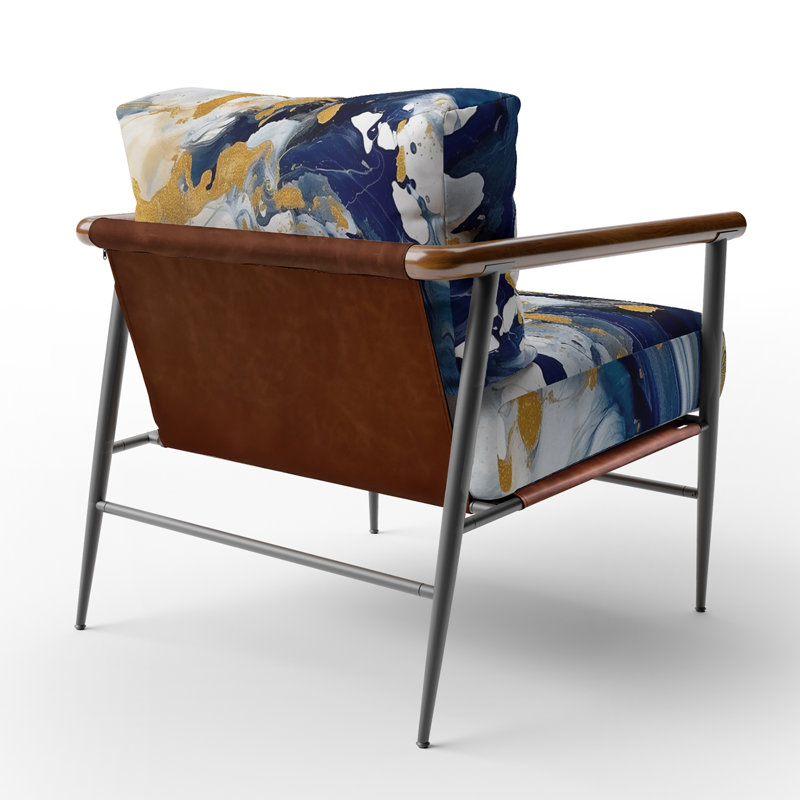 Chaise d'appoint rembourrée à motif moderne bleu foncé et or Strokes XXIII, Noir