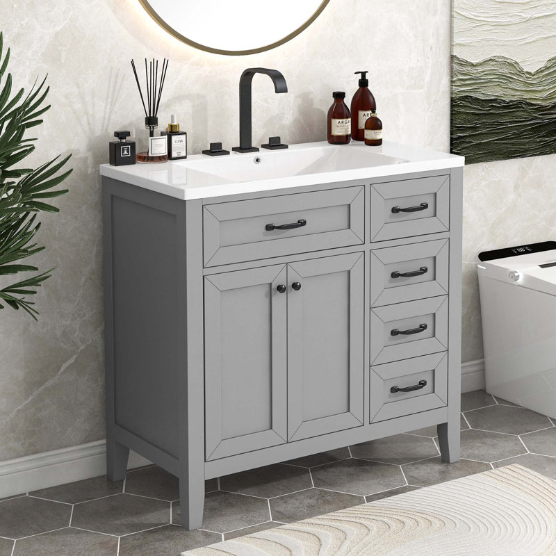 Meuble-lavabo 36 po avec lavabo, Noir, noir, noir, noir, Gris