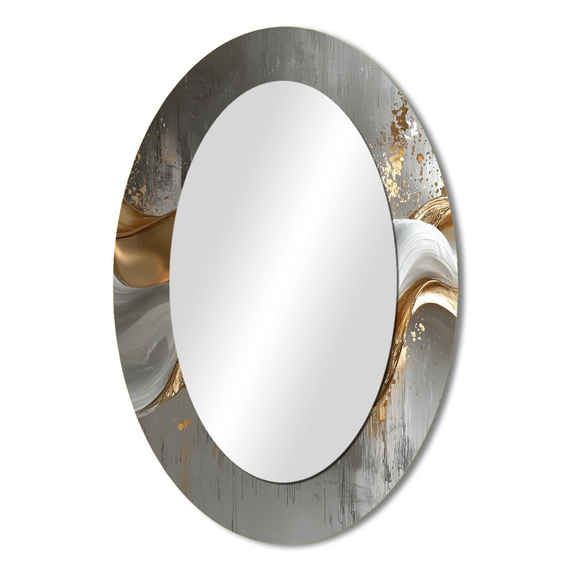 Abstract Marble In Grey And Gold Tones V - Modern Oval Wall Mirror, 36" x 24"