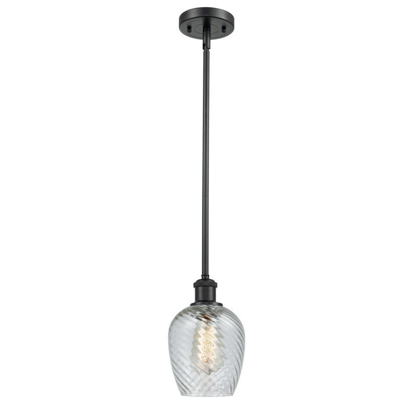 Lyman 1 - Light Single Pendant, Matte Black, Clear Spiral Fluted, No Bulb Included