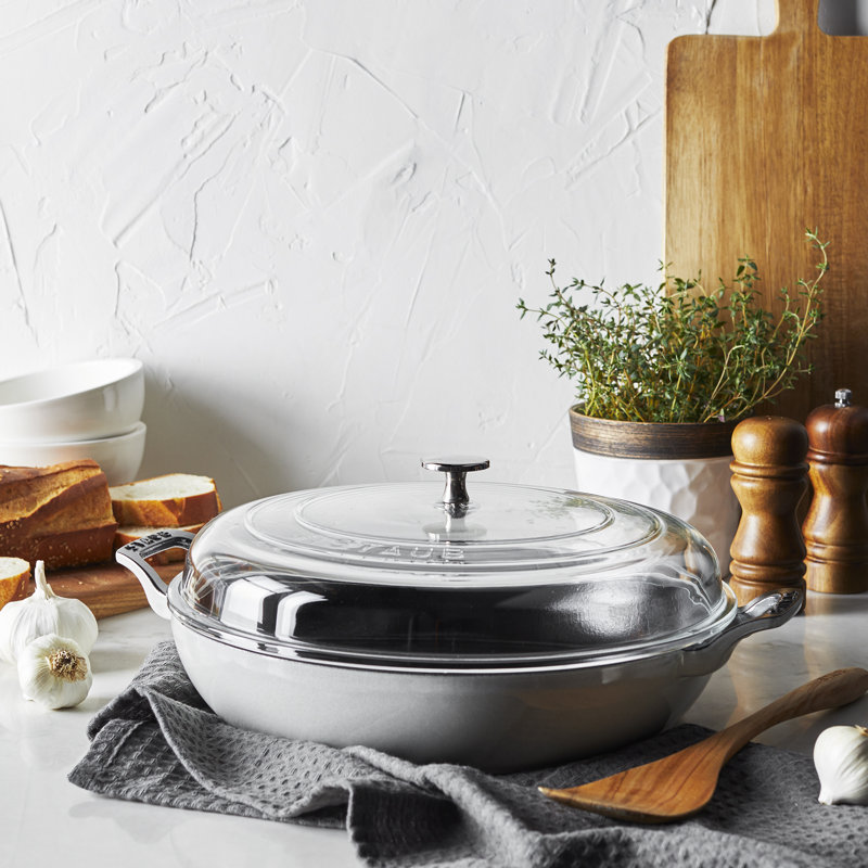 Cast Iron 3.59-qt Braiser with Glass Lid, White Truffle