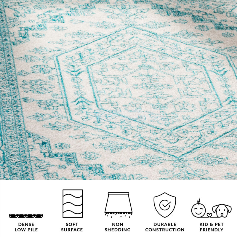 Tapis oriental de couleur sauge / ivoire Arrietty, Teal/Ivory, Rond 6 pi