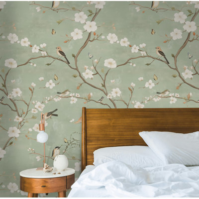Rouleau de papier peint adhésif Serene Spring Birds and Blossoms