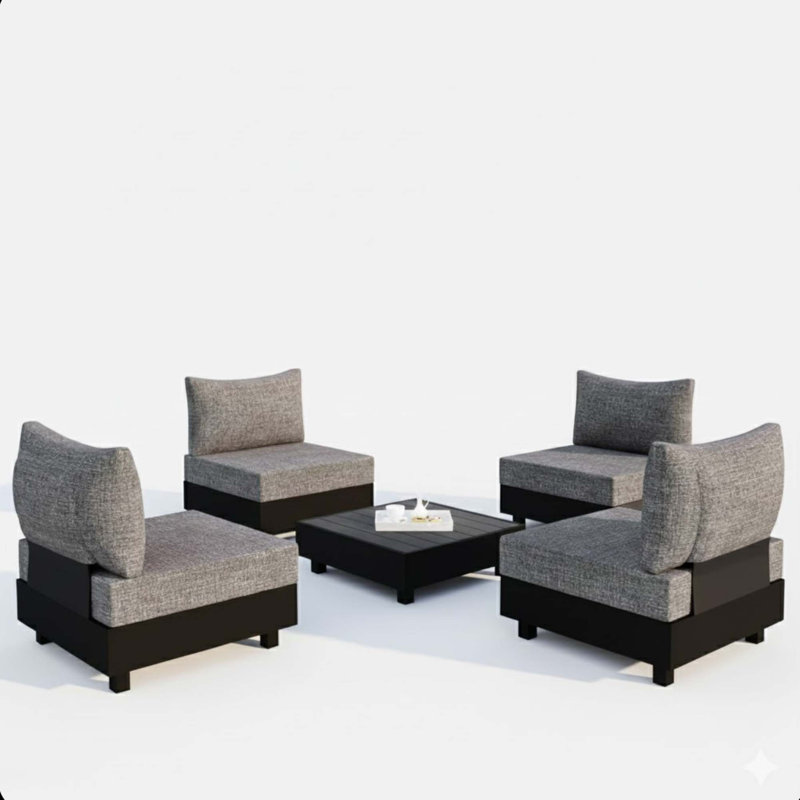 Ensemble modulaire modulaire de patio en aluminium avec coussins toutes saisons et table basse