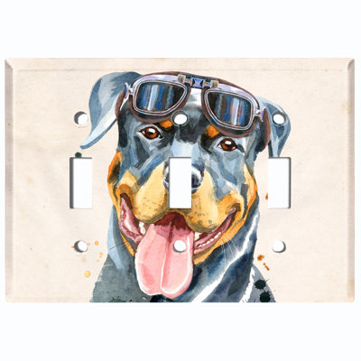 Adorable plaque murale à 3 interrupteurs à bascule pour chien avec lunettes d'aviateur Rottweiler