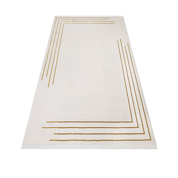 Ebern Designs Patav Cream Framed Acrylic Machine Made Area Rug ...