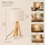 Lampe de table moderne en tissu 13,6 "avec trépied en bois, lampe de lit compacte à 3 couleurs