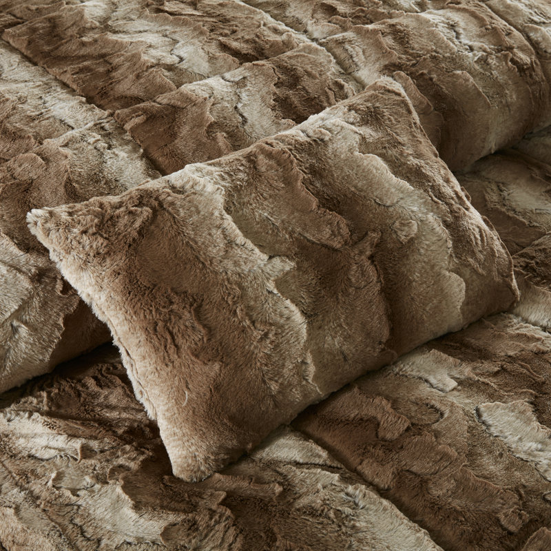 Tan Faux Fur Down Alternative Comforter Set