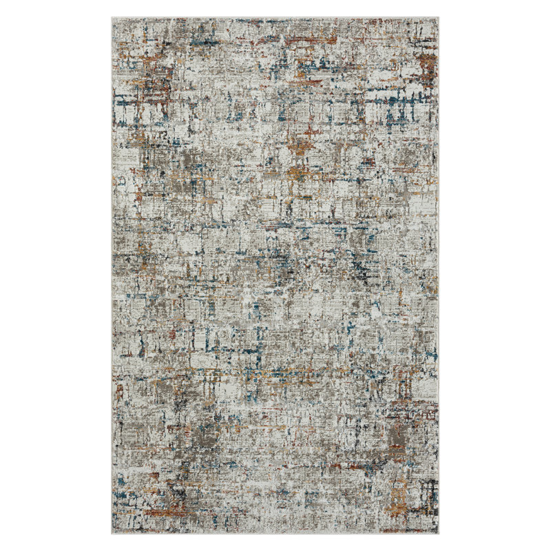 Tuya Abstract Machine Woven Polyester/Polypropylene Area Rug in Gray/Ivory/Blue, Rectangle 6' x 9'
