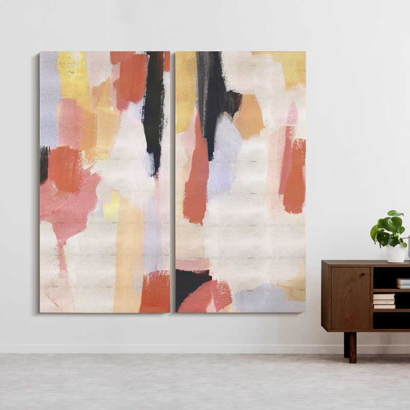 «Vibrant Harmony I & II», art abstrait abstrait sur fond de toile chagrine métallique dorée
