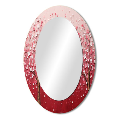 White And Pink Charming Spring Blooms - Large Oval Wall Mirror On Metal