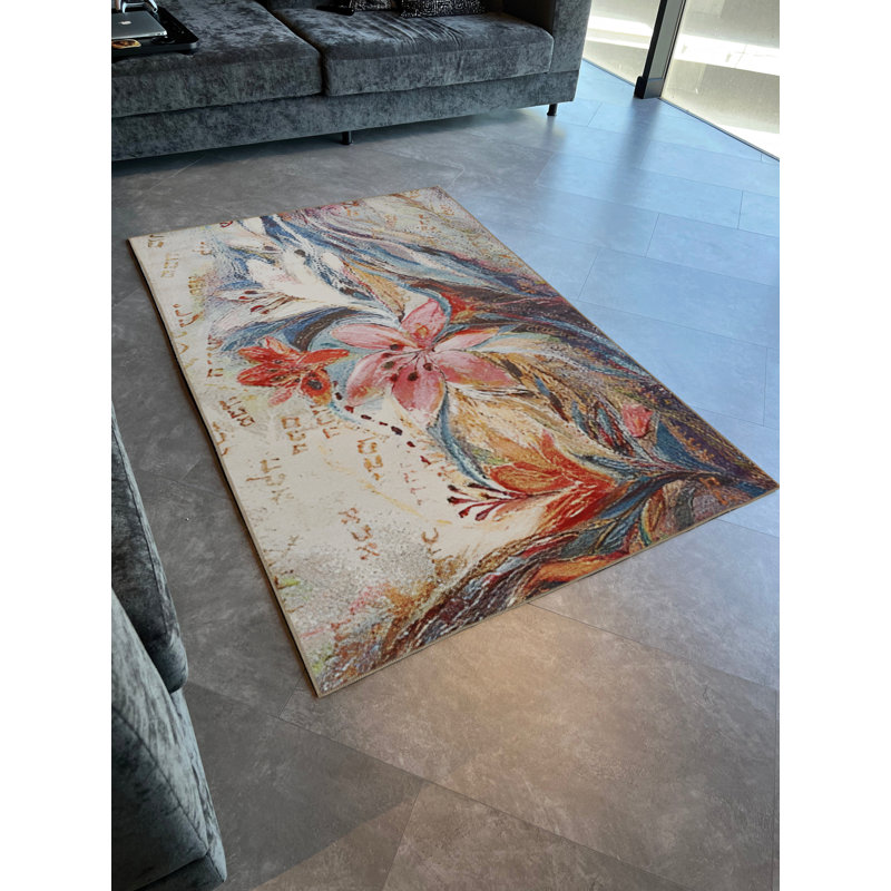 Tapis décoratif moderne multicolore à motif floral dégradé, Rectangle 3 pi 11 po x 5 pi 10 po