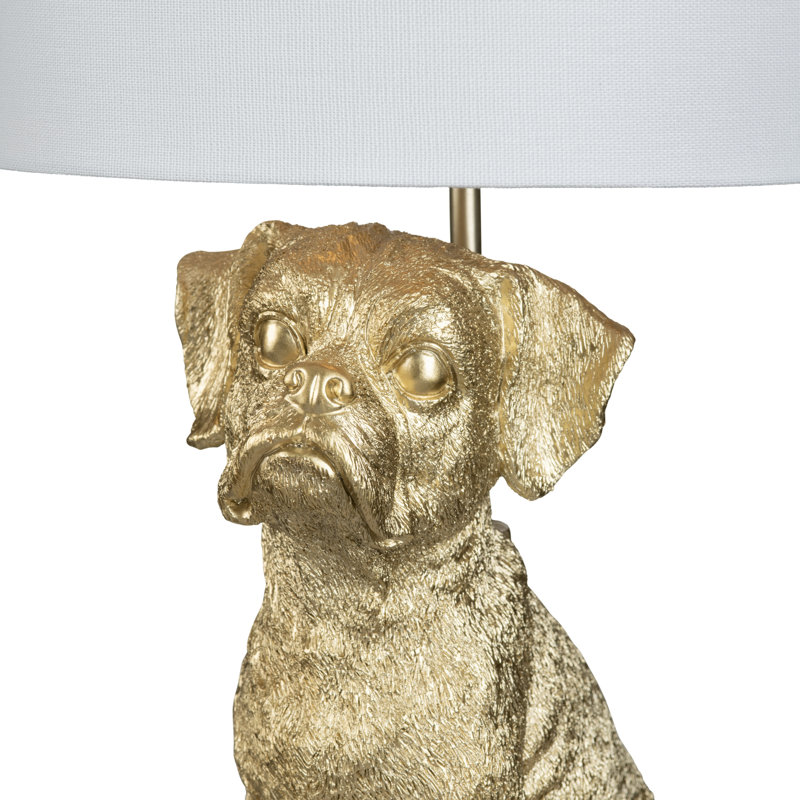Gold Resin Boxer Dog Table Lamp With Linen Shade