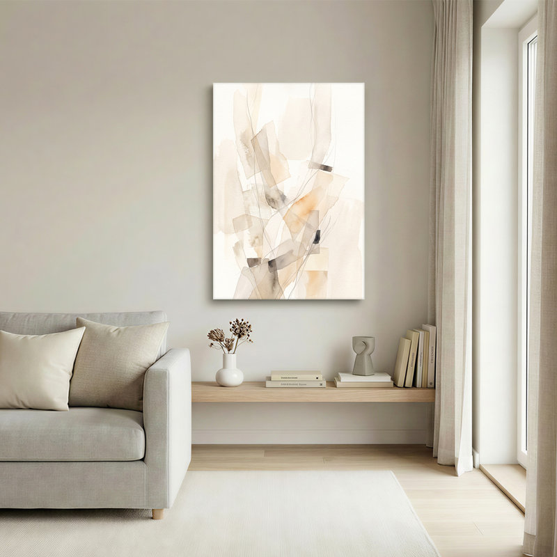 Toile abstraite beige et grise, H 24 po x l 18 po