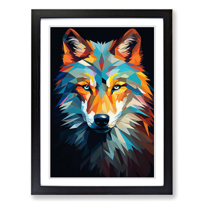Wolf Minimalism - Framed Print, 34cm H x 25cm W x 2cm D, Black