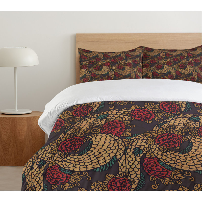 Ambesonne Eclectic Floral Duvet Cover Set