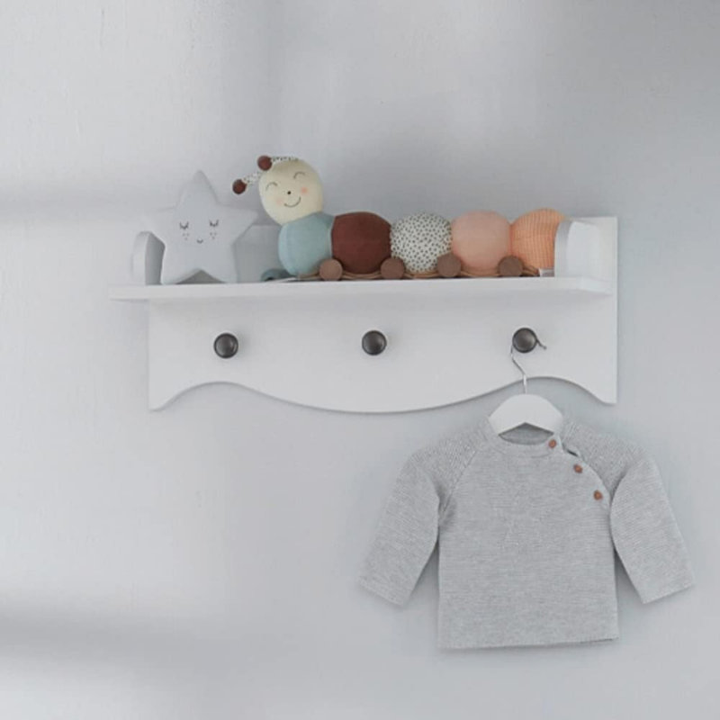 White Floating Shelf Wall Bookshelf with 3 Hanging Hooks