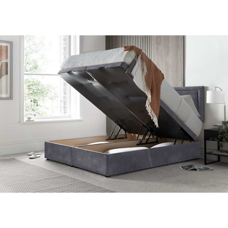 Regent Border Conistan Upholstered Ottoman Storage Bed with Panel Headboard & Gas Lift, Kingsize (5'), Armour