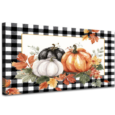 Castillon - citrouille d'automne, décoration murale, art mural rétro sur toile d'automne pour le salon, impressions de l'Action de grâce pour la décoration murale, impression sur toile tendue, 12 po x 24 po