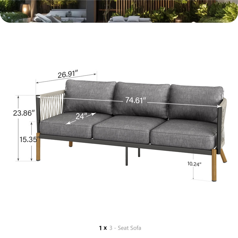 Wide Outdoor Patio Sofa With Cushions