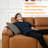 Mid-Century  Faux Leather Sofa Couch with Deep Cushions and Solid Wood Frame for Living Room-1524290005