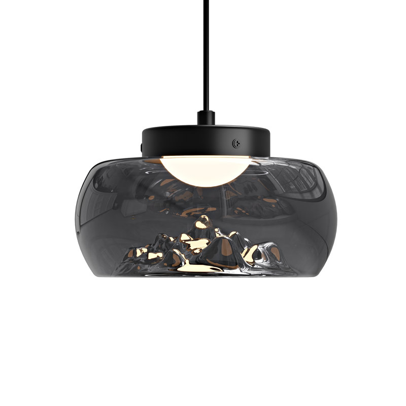 7.9" Alpine Peak Glass Pendant - Sculptural Mountain LED Light, Mirrored Gray