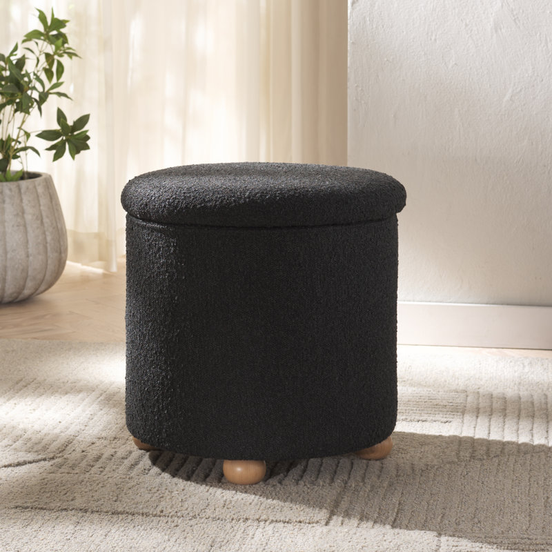 Shayli Upholstered Ottoman, Black Boucle